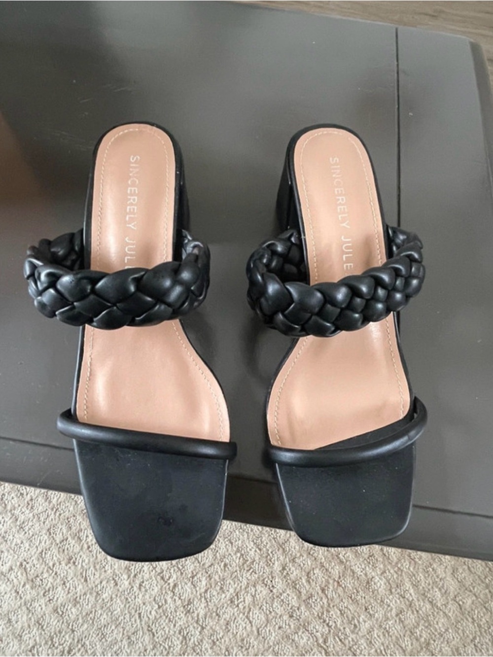 Sincerely Jules Black Braided Strap Slide Mules